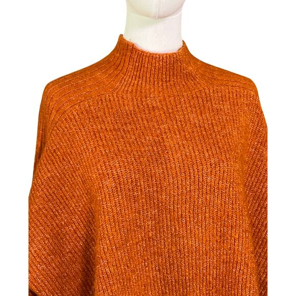 Topshop Burnt Orange Mock Neck Sweater Womens Size L Rust Textured Knit Fall - Picture 6 of 8